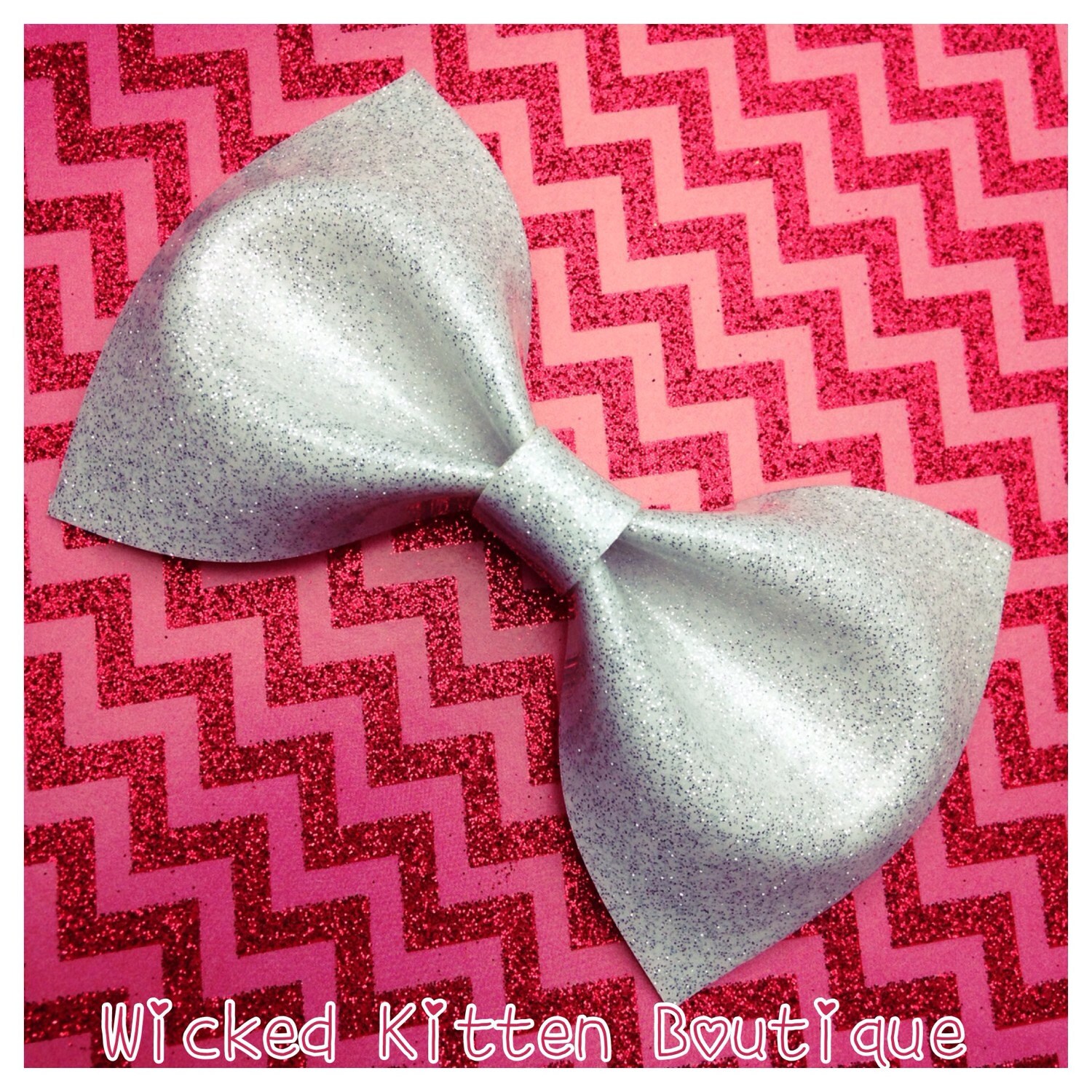 Rockabilly Hair Bow White Glitter Vinyl Hair Bow Large Pinup Etsy