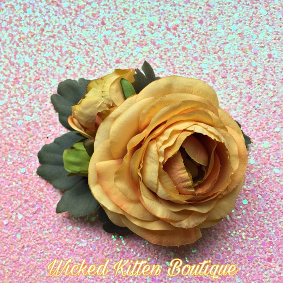 Rose Hair Clip Brooch Velvet PinUp Rockabilly Goth Pink Red Peach White Cream