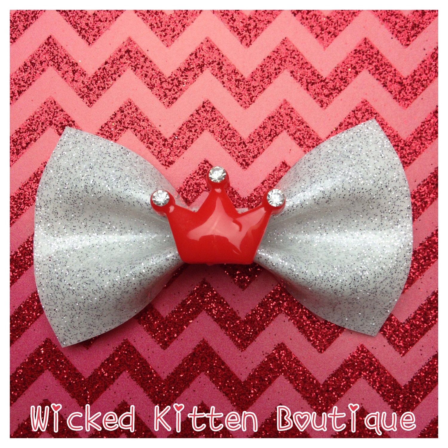 Rockabilly Hair Bow White Glitter Vinyl Hair Bow small Red Etsy