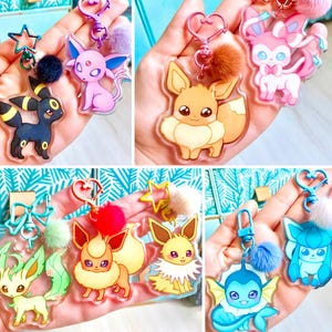 Eeveelution Glitter Acrylic Keychains: Eevee, Vaporeon, Jolteon, Flareon, Espeon, Umbreon, Leafeon, Glaceon and Sylveon