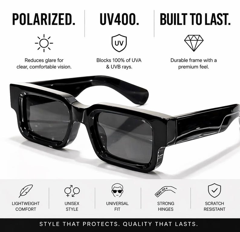 Y2K Retro Polarized Sunglasses | UV400 Square Frame | Trendy 90s Shades ...