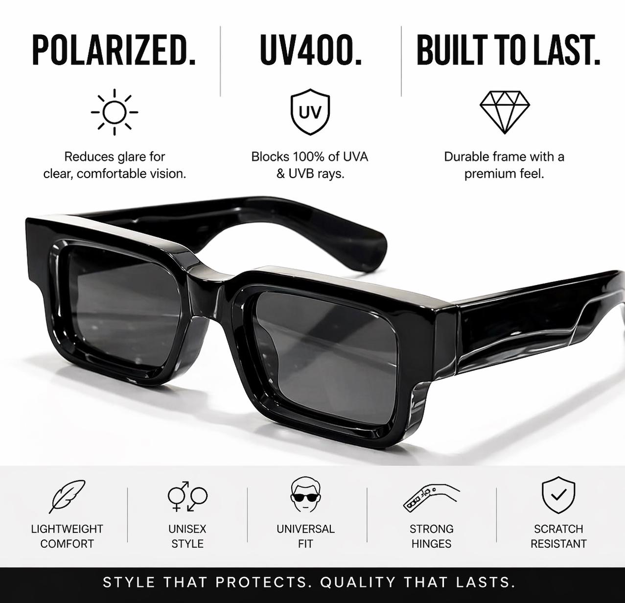 Oversized Square Polarized Sunglasses Retro 90s Trendy UV400 Unisex FEISEDY Retro 90s Square Sunglasses for Women Men Trendy  main image 3