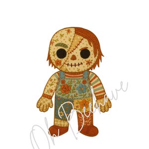 Solo download digitale. Immagini di bambole di pezza spaventose di Halloween vintage, design patchwork trapuntato unico. PNG.