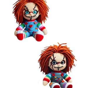 KEIN MUSTER. Nur digitaler Download. Halloween Scary Rag Doll Bilder, einzigartiges Häkeldesign. Perfekt für Print on Demand und Clipart. PNG.