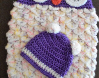 Crochet Owl Baby Cocoon with Hat: Newborn Photo Prop