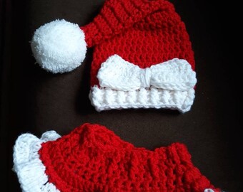 Crocheted Infant Mrs. Claus Outfit: Red Ruffle Skirt and Hat