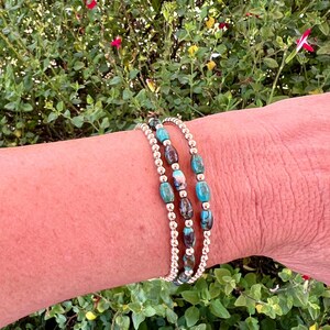 Turquoise and 14k Gold Filled Bracelet Set, 3mm, Gold Ball Beads, Stretch Bracelet Stack, Bracelet Set, Trendy, Minimalist
