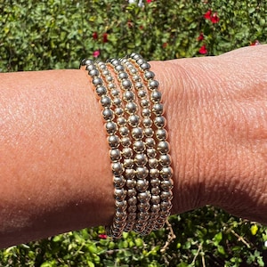 Starseed Super-Stack, 14k Gold Filled Bracelet Set, 4mm and 3mm, Gold Ball Beads, Stretch Bracelet Stack, Bracelet Set, Trendy, Minimalist