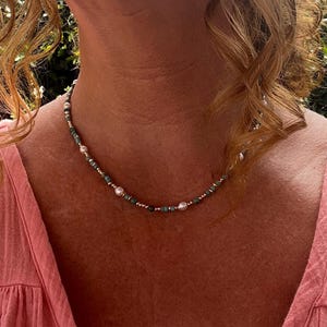 Freshwater Pearl Beaded Necklace, Turquoise and gold Jewelry, Tiny Beaded Necklace, Gemstone Jewelry, Minimalist Necklace, boho jewelry