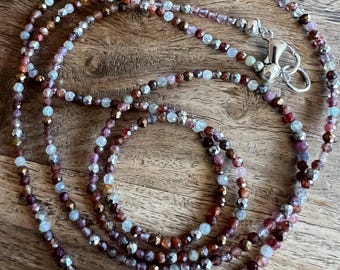 Ruby Beaded Necklace: Silver Hematite, Long Boho Jewelry