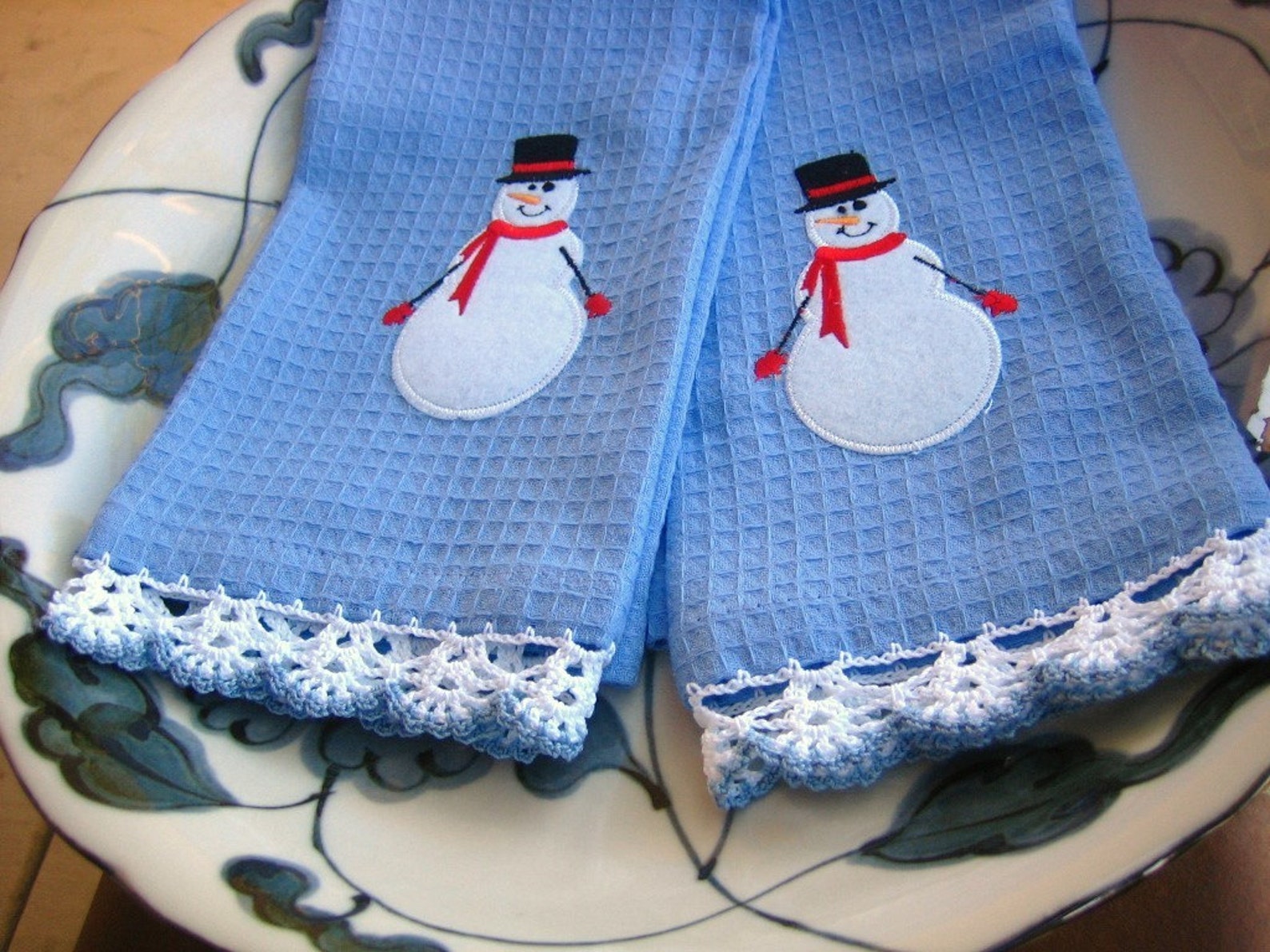 Snowman Kitchen Towels 2 EA With crochet edges new Etsy