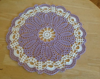 White/wood violet hand crochet doily, new