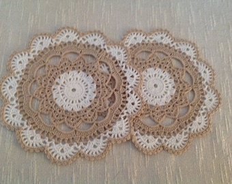 Hand  crochet, coasters, set of two, white and ecru, new, ready