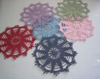 Handmade Crochet Coasters,  various colors, set of 6, new!