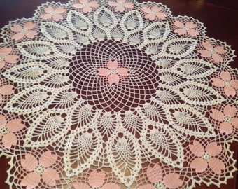 Table Center,Dogwood designed, Pink, white, New, Hand made, Thread art