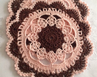 Hand  crochet, coasters, set of two, brown/pink, new, ready