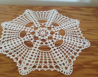 White Art Deco crochet doily