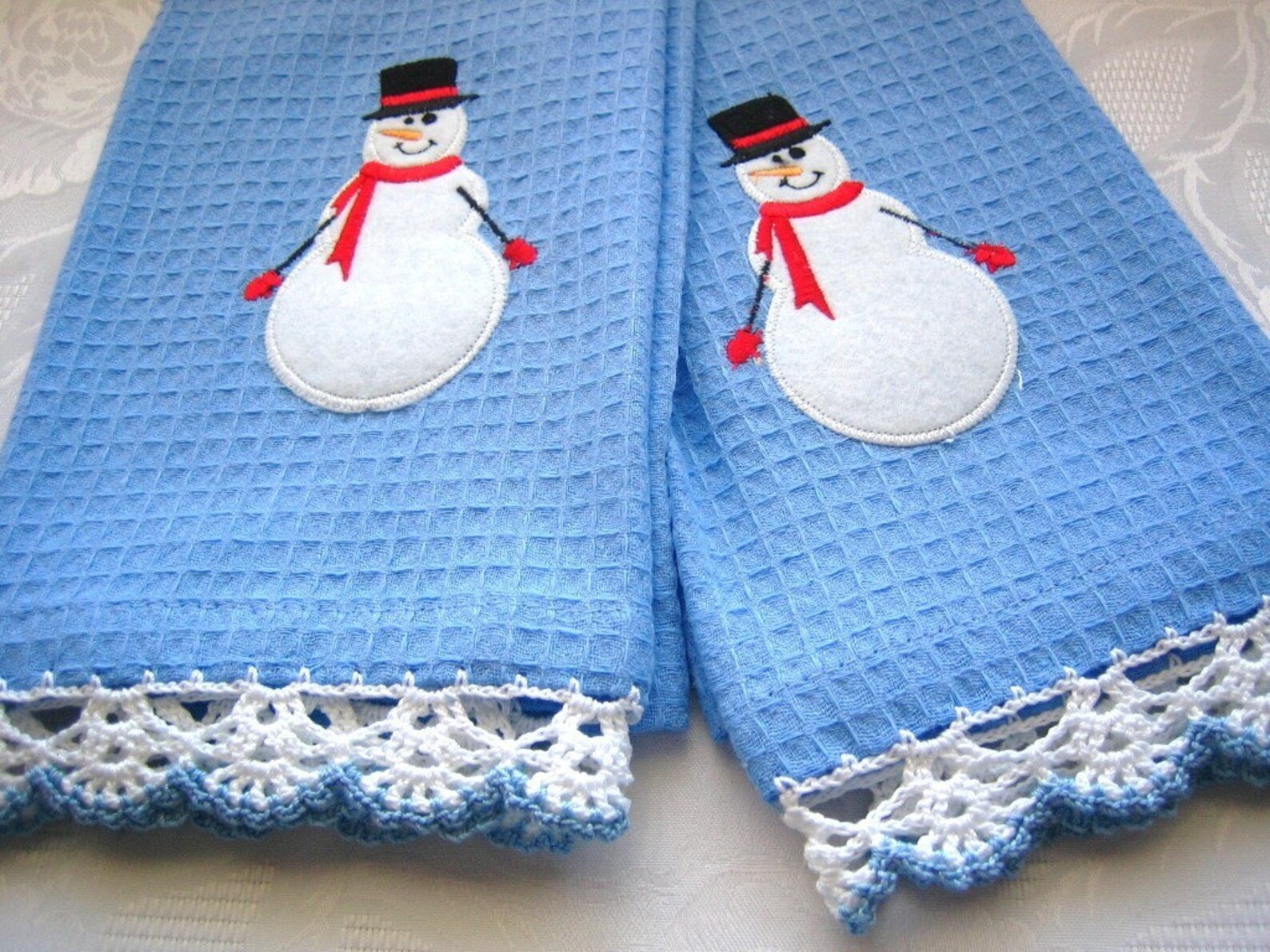 Snowman Kitchen Towels 2 EA With crochet edges new Etsy