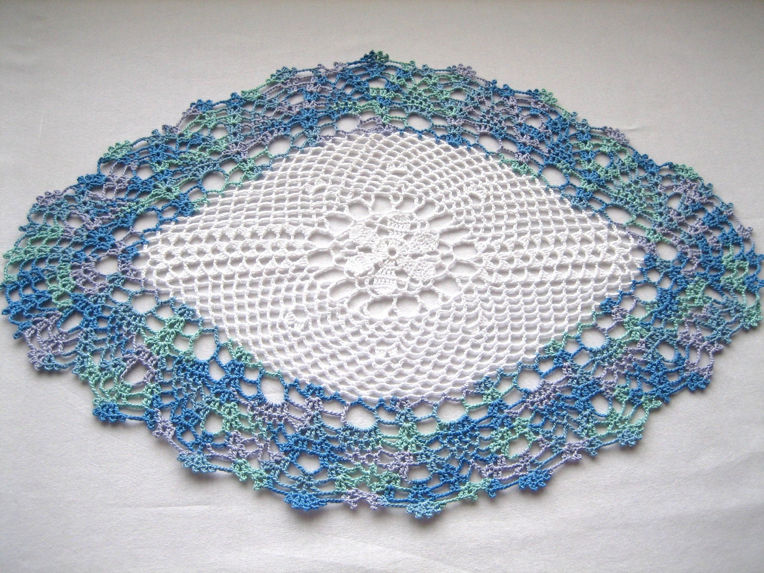 Hand Crochet Oval Doilyocean Blue and White New Made by - Etsy
