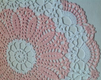 New, crochet, white-pink,  gift doily, made by Demet,doilies, crochet napkin, ready!