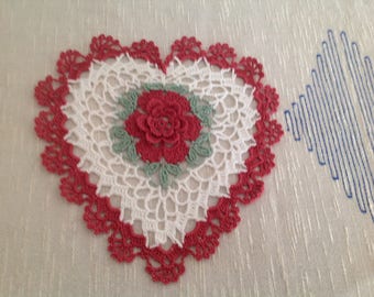 Crochet Heart doily, hand crochet,, new, made by Demet, Valentine heart