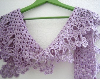 NARROW,Accessory,Lilac, powder purple lacy scarf, hand crocheted, new, winter accessories, new fashion