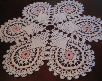 Pink and white table center, new hand crochet