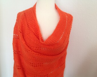 Hand knitted, orange/tangerine shawl, original, luxury, multi use, very soft, winter fashion,new