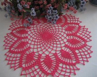 SALE, Crochet Doily, dainty,Hot pink, Pineapple,Home Decor, Napkin, Supla, Made by Demet