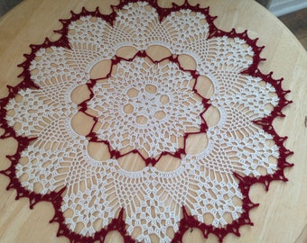 Handmade Crochet Doily,Burgundy,Ecru, new!