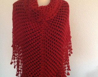 Crochet shawl, garnet color, three dimension, lacy, soooooo beauiful, new, for women, winter fashions