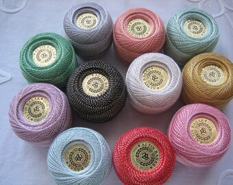 Crochet threads, new, size 30, cotton/metallic silver