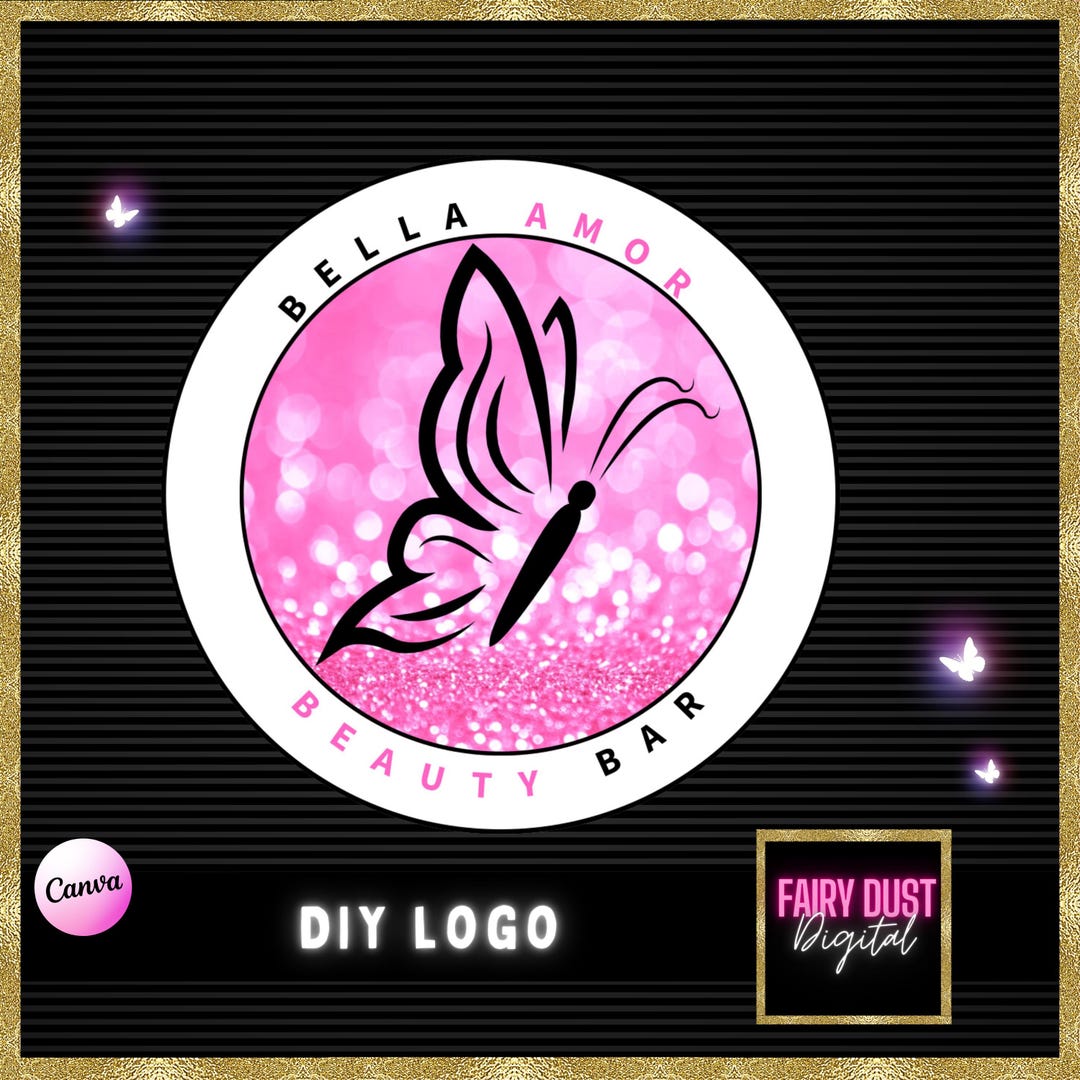 Pink Glitter Beauty Logo Editable Canva Template Makeup Artist Branding ...