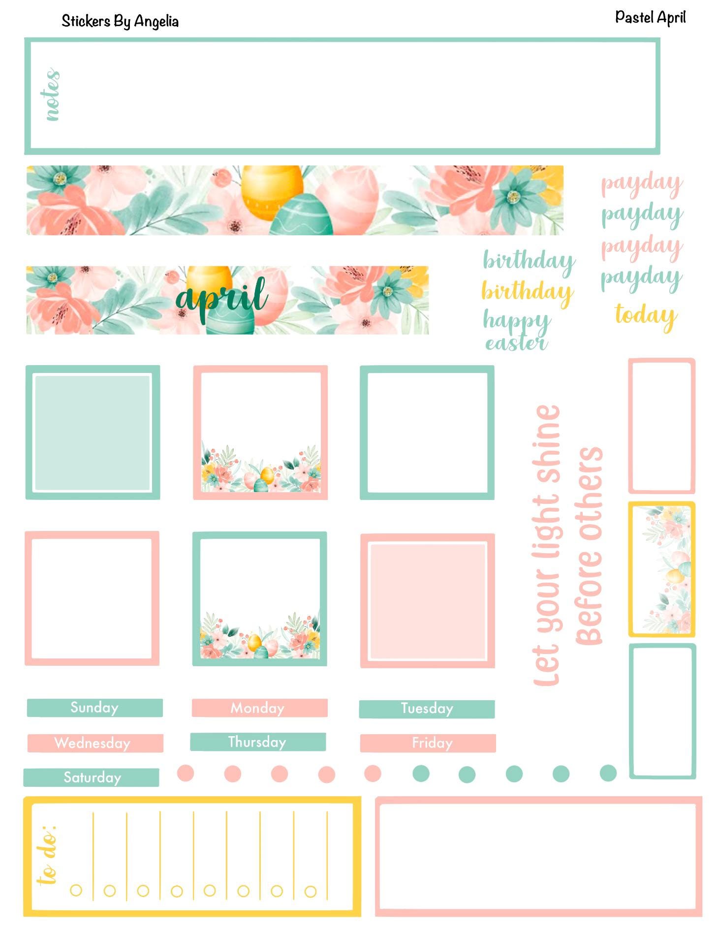 Pastel April|printable Stickers|classic Size Happy Planner|monthly Kit ...