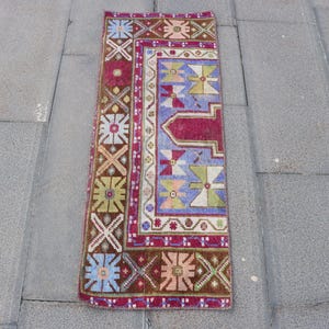 Vintage Rug, 2x4 Small Rug, Turkish Rug, Anatolian Rugs, Rugs For Bathroom, 1.2x3.3 ft Purple Rug, Vintage Turkish Rug, Door Mat Cute