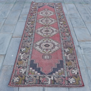 3x9 Runner Rugs, Turkish Rug, Vintage Rug, Anatolian Rug, Rugs For Stair, 3x8.8 ft Red Rug, Hand-Knotted Oriental Rug, Hallway Rug Runner,