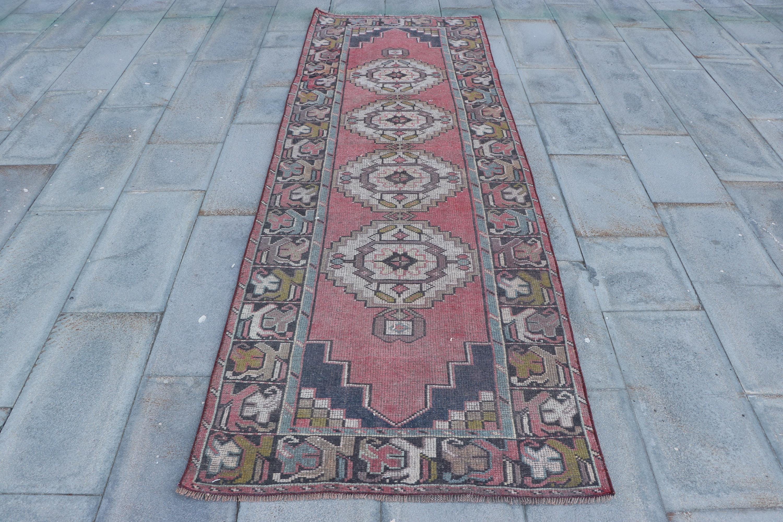 3x9 Runner Rugs, Turkish Rug, Vintage Rug, Anatolian Rug, Rugs For Stair, 3x8.8 ft Red Rug, Hand-Knotted Oriental Rug, Hallway Rug Runner,