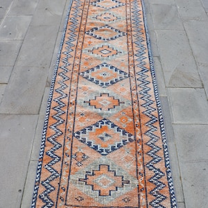 Alfombras de pasillo de 3x12, alfombra Herki, alfombra turca, alfombra vintage, alfombra antigua, alfombras para pasillo, alfombra naranja de 2,6x11,9 pies, alfombra turca vintage auténtica