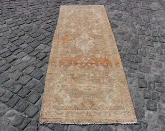 3x8 Runner Rug, Vintage Rug, Turkish Rug, Oushak Rug, Rugs For Corridor, 2.7x7.4 ft Beige Rug, Soft Washable Anatolian Rug, Wool Rug,