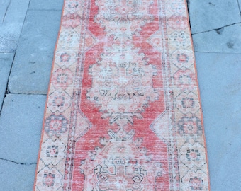Vintage Rug, Turkish Rug, 2x6 Runner Rug, Muted Anatolian Rug, Rugs For Corridor, 2.3x6.2 ft Red Rug, Authentic Turkish Rug, Wool Runner Rug