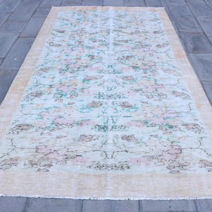 Vintage Rug, Turkish Rug, 6x10 Large Rugs, Oushak Rug, Rugs For Bedroom, 5.4x9.4 ft Beige Rug, Luxury Vintage Wool Area Rug, Floral Rug,