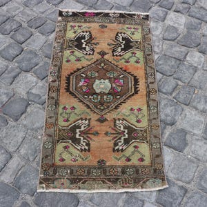 Turkish Rug, Vintage Rug, 2x4 Small Rug, Antique Oushak Rug, Rugs For Entry, 1.8x3.4 ft Brown Rug, Neutral Scandinavian Style Rug, Wool Rug,