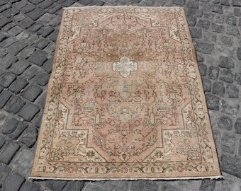 Turkish Rug, 4x5 Small Rugs, Vintage Rug, Antique Rug, Rugs For Entry, 3.2x4.6 ft Beige Rug, Handwoven Vintage Turkish Rug, Oushak Rug,