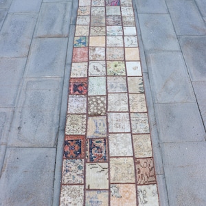 Turkish Rug, Vintage Rug, Patchwork Rug, 2x10 Runner Rugs, Oushak Rug, Rugs For Stair, 1.7x10 ft Beige Rug, Handwoven Vintage Turkish Rug,