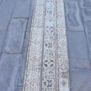 Vintage Rug, 1.8x8 ft Runner Turkish Rug, Brown White Patchwork Rug