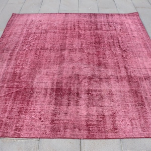 6x6 Area Rugs, Vintage Rug, Turkish Rug, Overdyed Oushak Rugs, Rugs For Bedroom, 6.2x6.4 ft Purple Rug, Hand-Knotted Wool Rug, Boho Rug