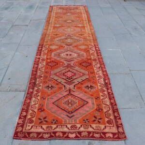 Alfombra vintage, alfombra turca, alfombra Herki, alfombra de pasillo de 3x12, alfombra anatolia, alfombras para escaleras, alfombra naranja de 3x11.8 pies, alfombra decorativa, alfombra de pasillo.