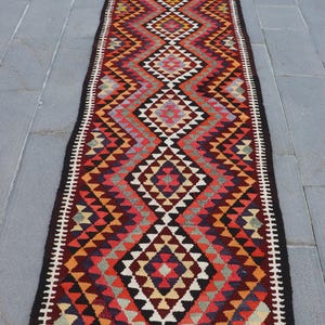 Vintage Kilim, Runner Kilim, Turkish Kilim, Anatolian Kilim, Rugs For Corridor, 2.9x11.2 ft Purple Kilim, Authentic Wool Kilim, Herki Kilim,