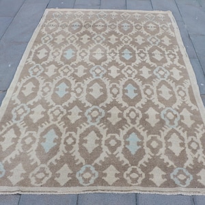 Tapis turc vintage 4,7 x 6,8 pi, tapis patchwork marron en laine