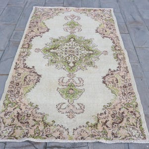 Turkish Rug, 4x7 Area Rugs, Vintage Rug, Oushak Rugs, Rugs For Salon, 4x6.8 ft Beige Rug, Soft Washable Antique Rug, Turkish Area Rug,